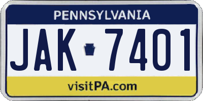 PA license plate JAK7401