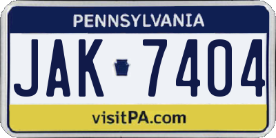 PA license plate JAK7404