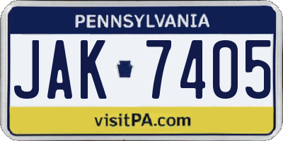 PA license plate JAK7405