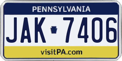 PA license plate JAK7406