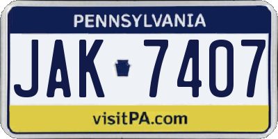 PA license plate JAK7407