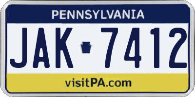 PA license plate JAK7412