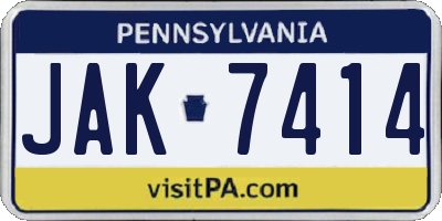 PA license plate JAK7414