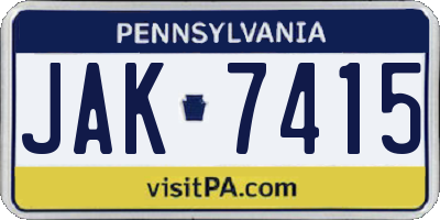 PA license plate JAK7415