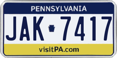 PA license plate JAK7417