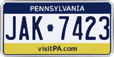 PA license plate JAK7423