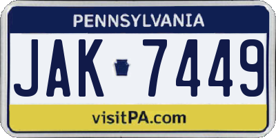 PA license plate JAK7449