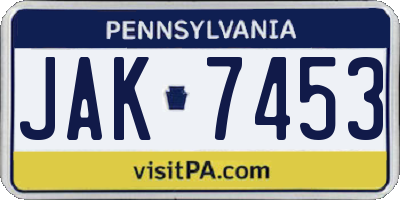 PA license plate JAK7453