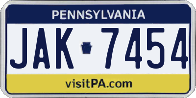 PA license plate JAK7454