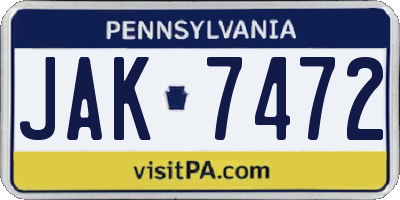 PA license plate JAK7472