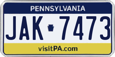 PA license plate JAK7473