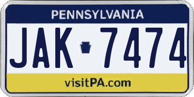 PA license plate JAK7474