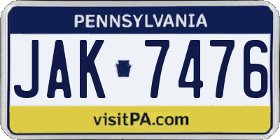 PA license plate JAK7476