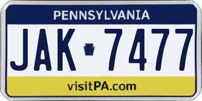 PA license plate JAK7477