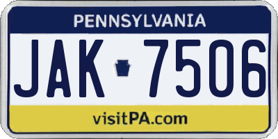 PA license plate JAK7506