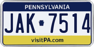 PA license plate JAK7514