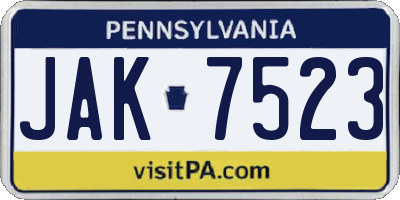 PA license plate JAK7523