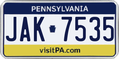 PA license plate JAK7535