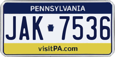 PA license plate JAK7536