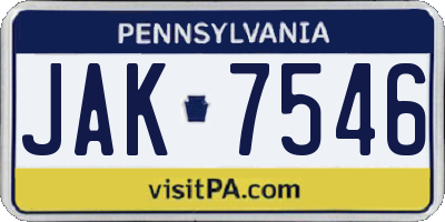 PA license plate JAK7546