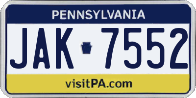 PA license plate JAK7552