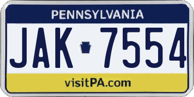 PA license plate JAK7554