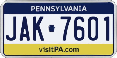 PA license plate JAK7601