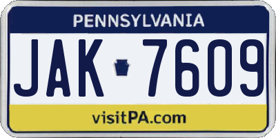 PA license plate JAK7609