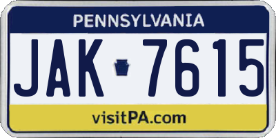 PA license plate JAK7615