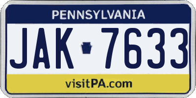 PA license plate JAK7633