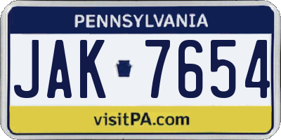 PA license plate JAK7654