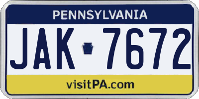 PA license plate JAK7672