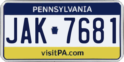 PA license plate JAK7681