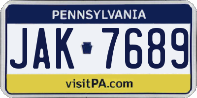 PA license plate JAK7689