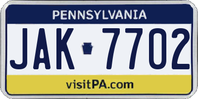 PA license plate JAK7702