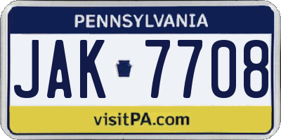 PA license plate JAK7708