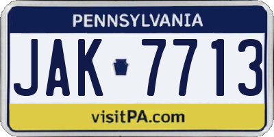 PA license plate JAK7713