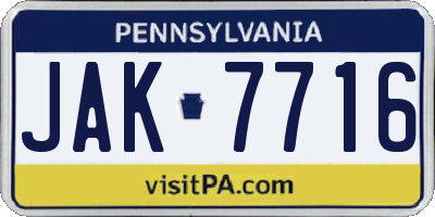 PA license plate JAK7716