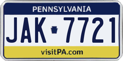PA license plate JAK7721