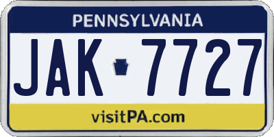 PA license plate JAK7727