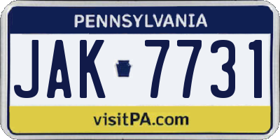 PA license plate JAK7731