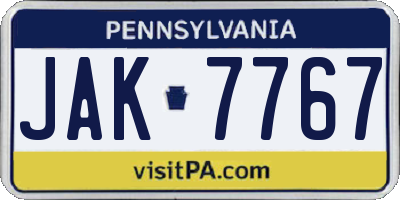 PA license plate JAK7767