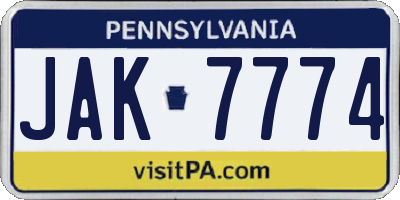 PA license plate JAK7774