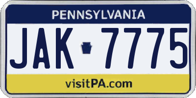 PA license plate JAK7775