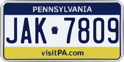 PA license plate JAK7809
