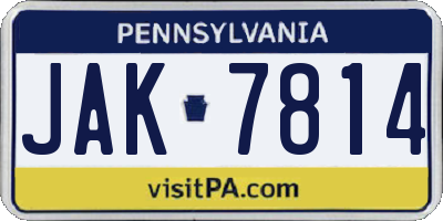 PA license plate JAK7814