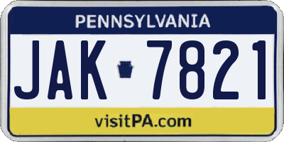 PA license plate JAK7821