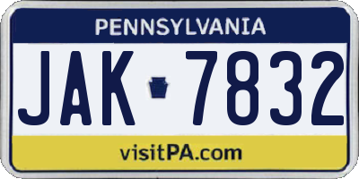 PA license plate JAK7832