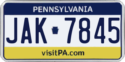 PA license plate JAK7845