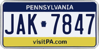 PA license plate JAK7847